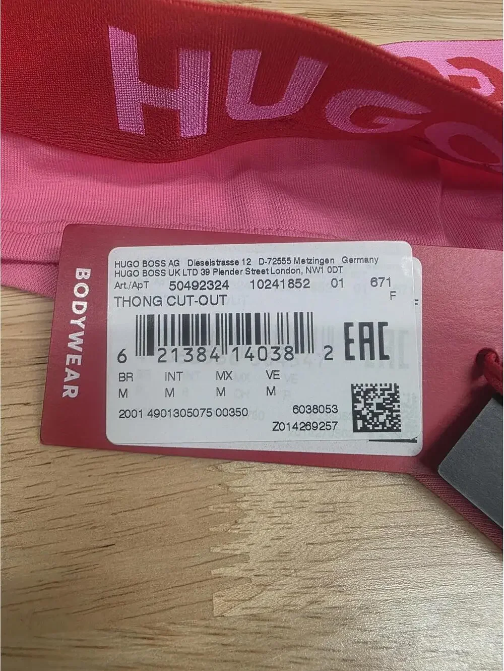 HUGO CUT‑OUT WAISTBAND COTTON THONG BRIGHT MAGENTA SIZE M